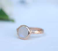 Rainbow Moonstone Rose Gold Ring * Boho * Organic * handmade * Gypsy * Bridesmaid* Solitaire * Bridal * BJR211