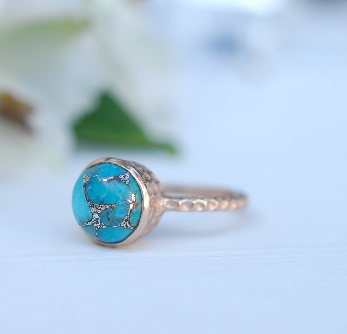 Copper Turquoise Rose Gold Ring * Boho * Organic * handmade * Gypsy * Bridesmaid* Solitaire * Bridal * BJR217