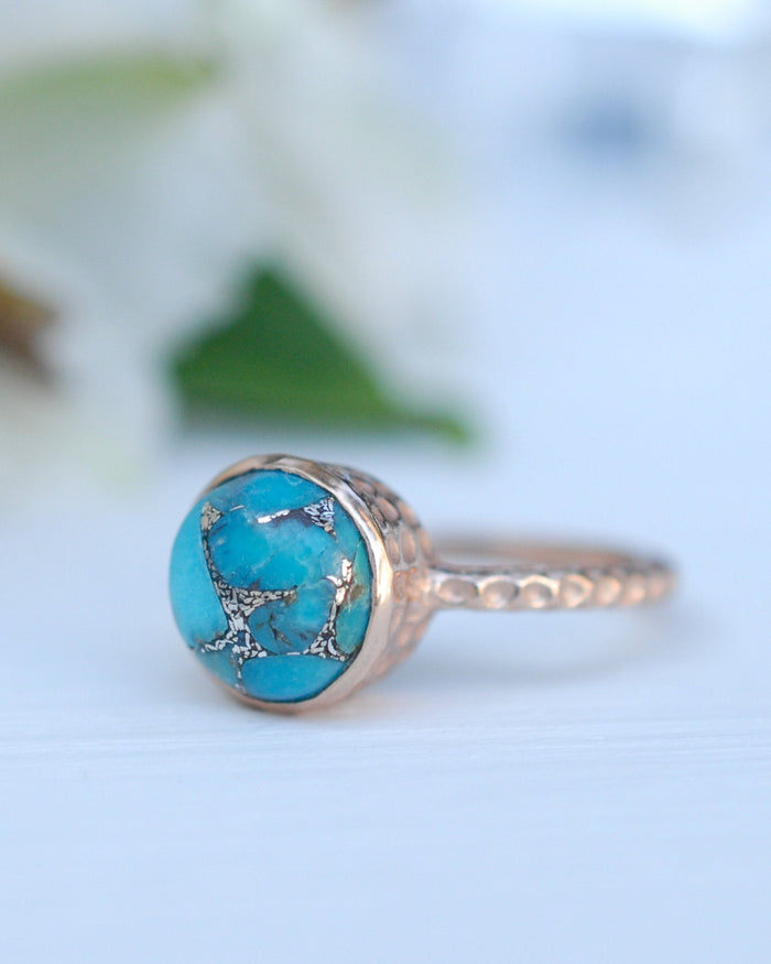Copper Turquoise Rose Gold Ring * Boho * Organic * handmade * Gypsy * Bridesmaid* Solitaire * Bridal * BJR217