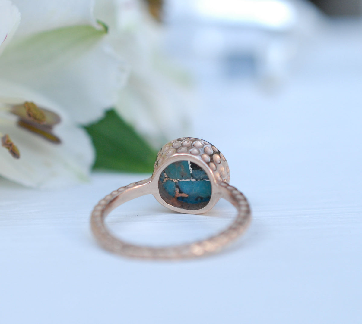 Copper Turquoise Rose Gold Ring * Boho * Organic * handmade * Gypsy * Bridesmaid* Solitaire * Bridal * BJR217