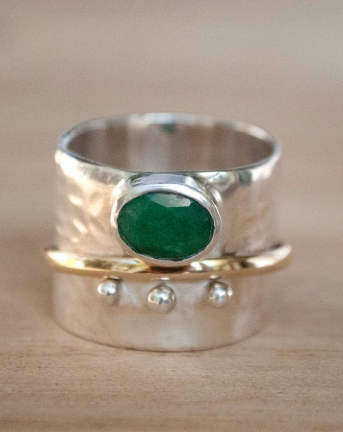 Emerald Ring * Meditation * Spinner * Spinning * Anxiety * Hammered * Worry * Boho * Spin * Thick Band * Sterling Silver * Bronze BJS022