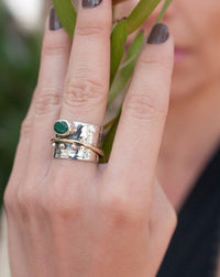 Emerald Ring * Meditation * Spinner * Spinning * Anxiety * Hammered * Worry * Boho * Spin * Thick Band * Sterling Silver * Bronze BJS022