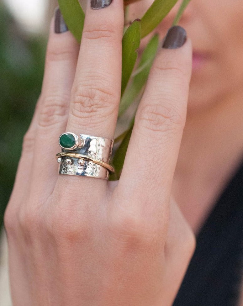 Emerald Ring * Meditation * Spinner * Spinning * Anxiety * Hammered * Worry * Boho * Spin * Thick Band * Sterling Silver * Bronze BJS022