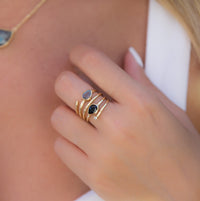 Black Onyx & Labradorite Gold Plated 18k Ring * Black stone* Gemstones * Handmade *Statement *Gift for her*Spiral Ring Jewelry*Bycila*BJR058
