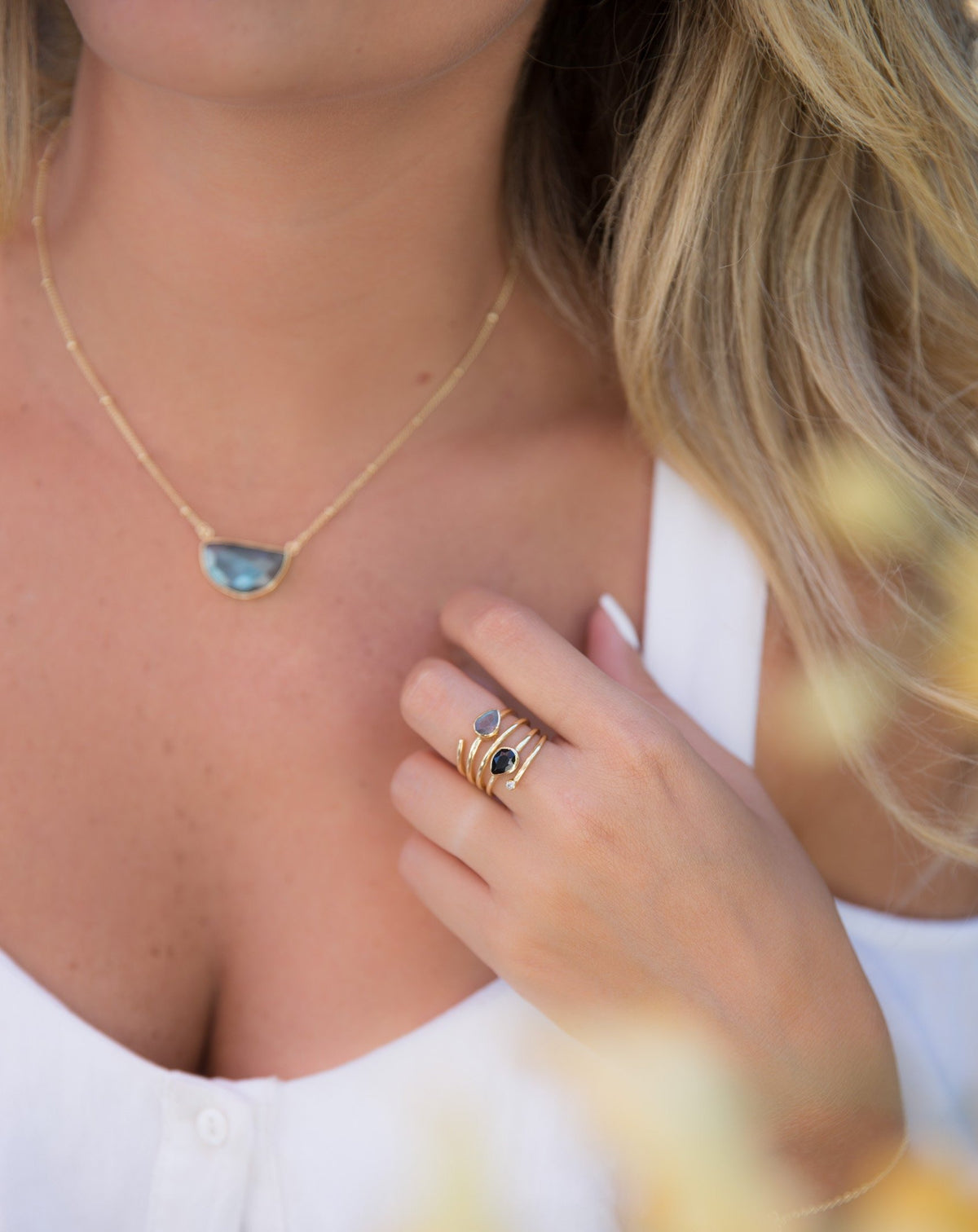 Celeste Half Moon Necklace * Labradorite * Gold Plated over Sterling Silver or Sterling Silver 925 * BJN007