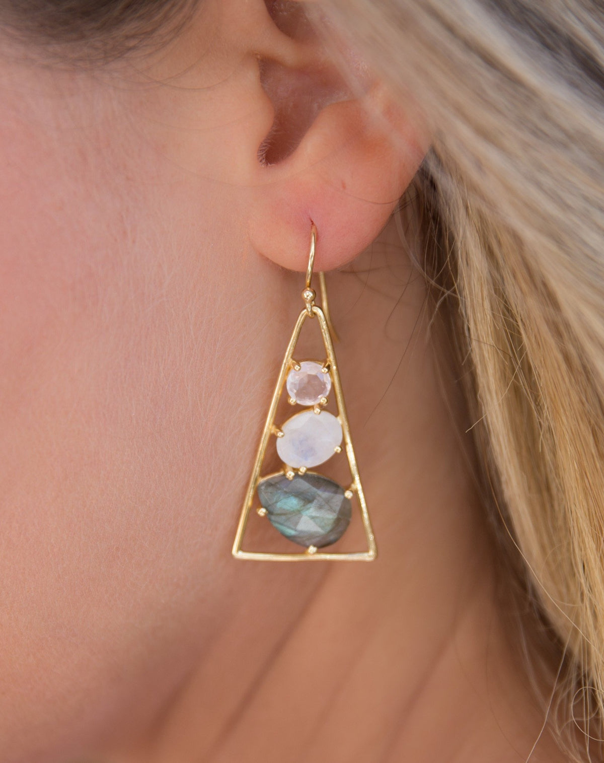 Cleo Earrings * Rose Quartz, Moonstone & Labradorite * Gold Plated 18k * BJE096