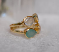 Gemstones Gold Ring* Moonstone, Aqua Chalcedony, Labradorite & Rose Quartz * Statement Birthstone* Gold Plated Ring * Multi stones BJR062