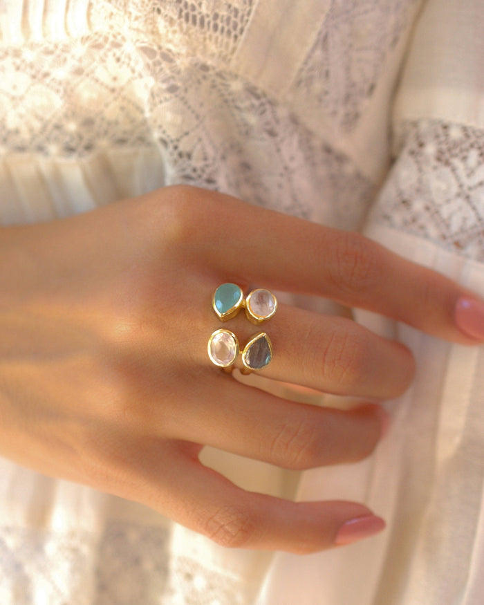 Gemstones Gold Ring* Moonstone, Aqua Chalcedony, Labradorite & Rose Quartz * Statement Birthstone* Gold Plated Ring * Multi stones BJR062