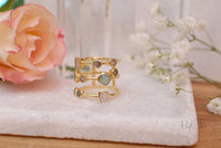 Gemstones Gold Ring * Statement Birthstone* Gold Plated Ring * Labradorite * Moonstone * Teal Chalcedony * Aqua*BJR072