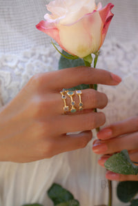 Gemstones Gold Ring * Statement Birthstone* Gold Plated Ring * Labradorite * Moonstone * Teal Chalcedony * Aqua*BJR072