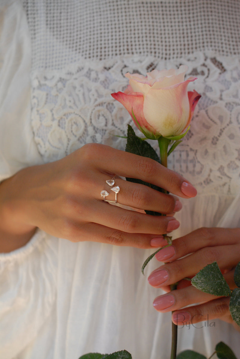 White Topaz Sterling Silver Ring * Adjustable * Wrap * Delicate * Bridal * Wedding * Jewelry * Stone * Statement * Gift For Her BJR153