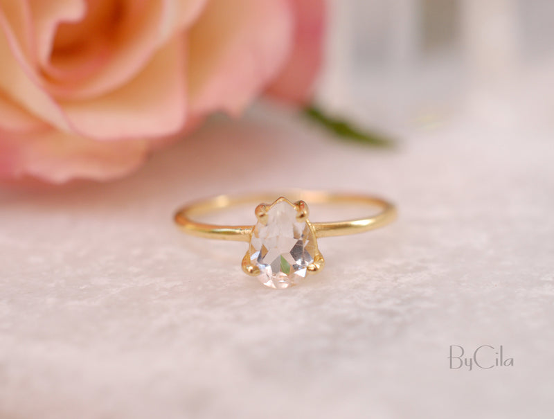 White Topaz Gold Plated Ring * Wedding * Engagement * Handmade * Statement * Bycila *Boho *Hippie * Bridal * Bridesmaid BJR069