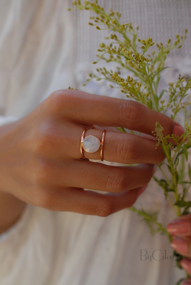 Moonstone Rose Gold Ring * Statement Ring * Gemstone Ring * Rainbow Moonstone * Bridal Ring * Wedding Ring * Organic Ring * Natural * BJR009