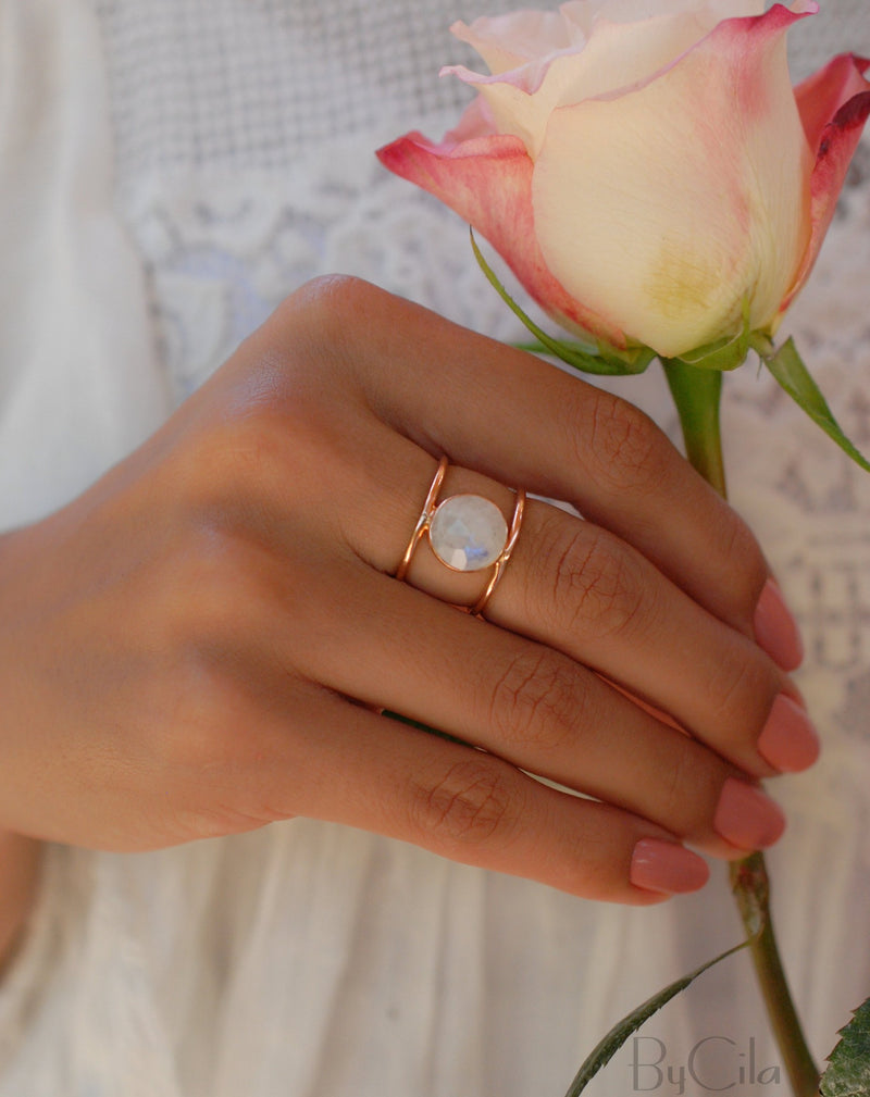 Moonstone Rose Gold Ring * Statement Ring * Gemstone Ring * Rainbow Moonstone * Bridal Ring * Wedding Ring * Organic Ring * Natural * BJR009