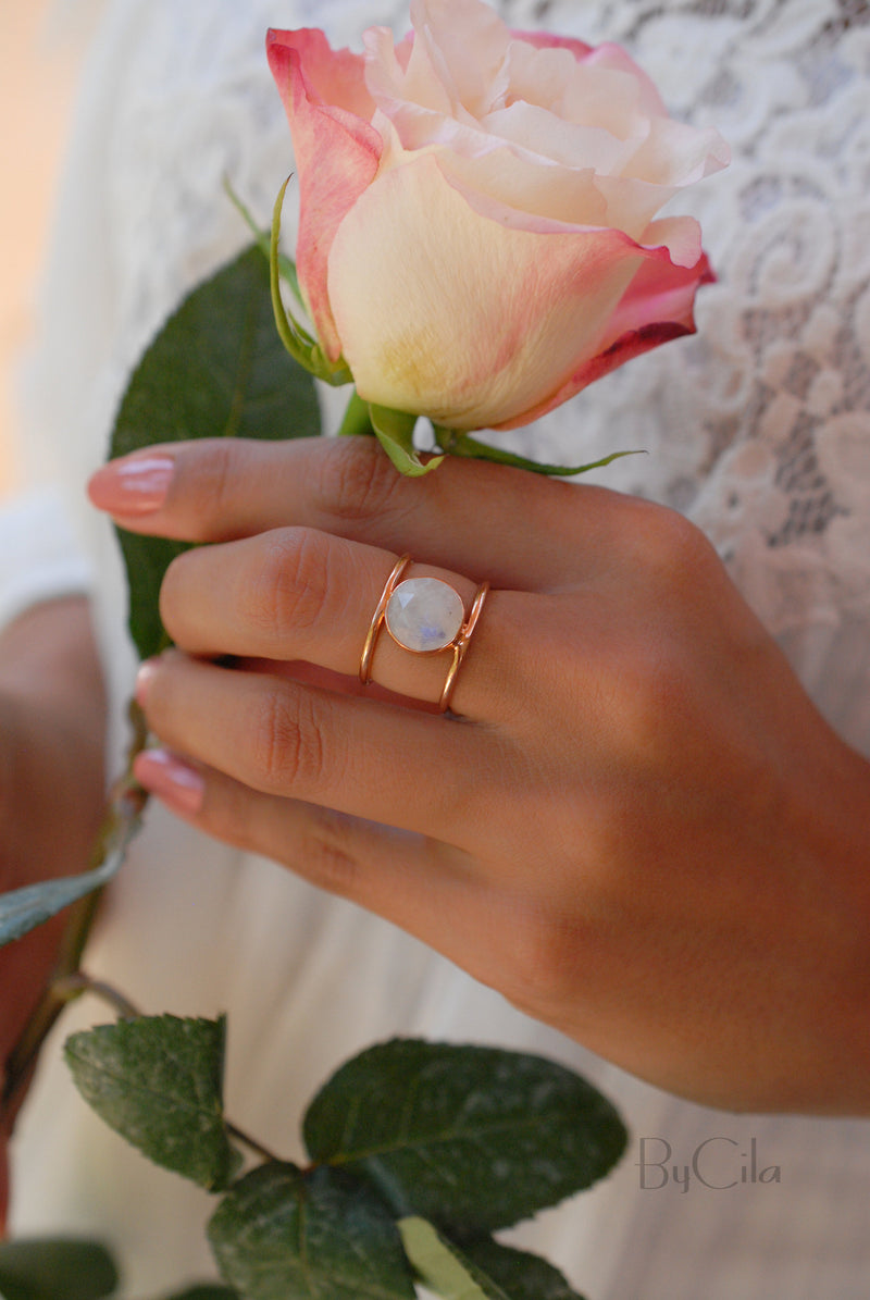 Moonstone Rose Gold Ring * Statement Ring * Gemstone Ring * Rainbow Moonstone * Bridal Ring * Wedding Ring * Organic Ring * Natural * BJR009