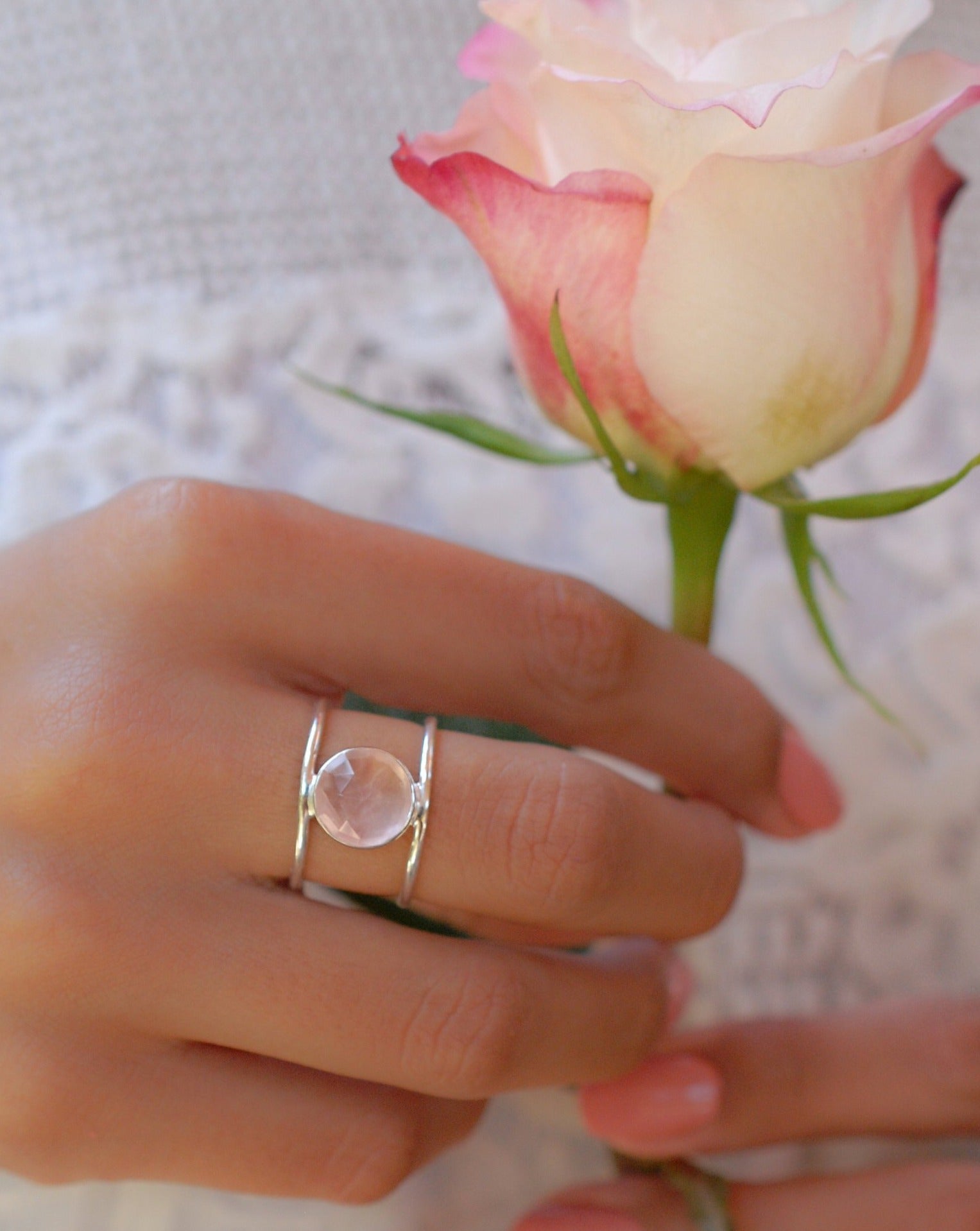 Rose quartz clearance statement ring
