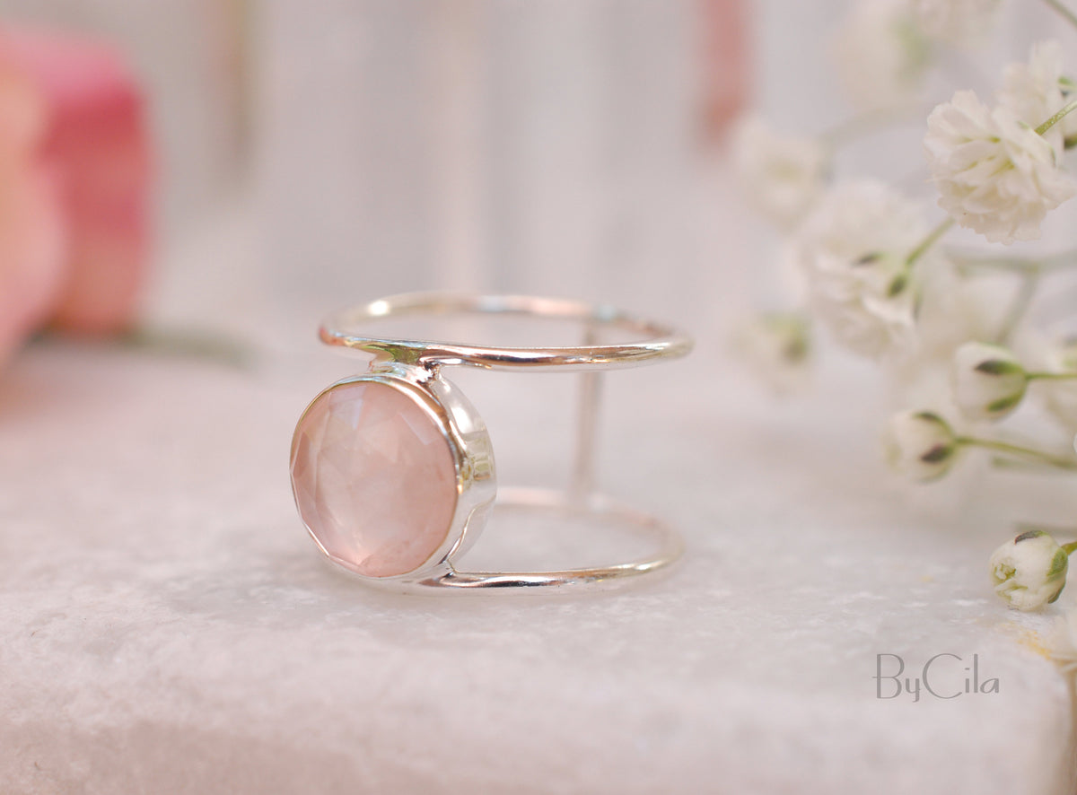 Rose Quartz Sterling Silver Ring*Silver Ring*Statement Ring*Gemstone Ring*Pink*Bridal Ring * Wedding Ring * Organic Ring * Natural * BJR014