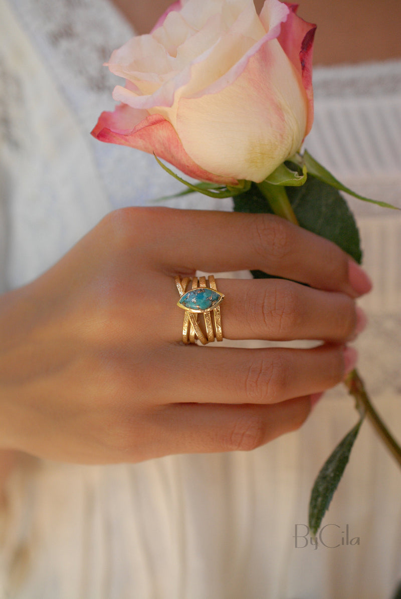 Turquoise Gold Plated Ring *Gold Ring *Statement Ring *Gemstone *Copper Turquoise Ring* Natural *Organic Ring * Ocean* Blue Ring *BJR129