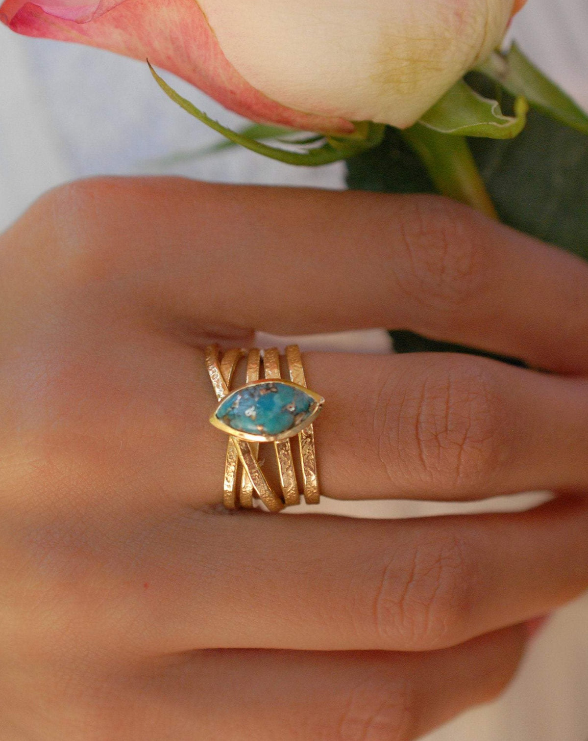 Turquoise Gold Plated Ring *Gold Ring *Statement Ring *Gemstone *Copper Turquoise Ring* Natural *Organic Ring * Ocean* Blue Ring *BJR129