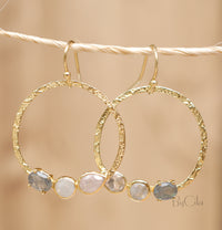 Esther Earrings * Labradorite, Rainbow Moonstone & Rose Quartz * Gold Plated 18k * BJE094