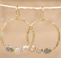 Esther Earrings * Labradorite, Rainbow Moonstone & Rose Quartz * Gold Plated 18k * BJE094