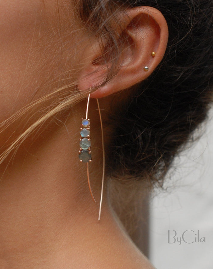Aja Earrings * Labradorite * Rose Gold, Gold Vermeil or Sterling Silver 925 * BJE044C