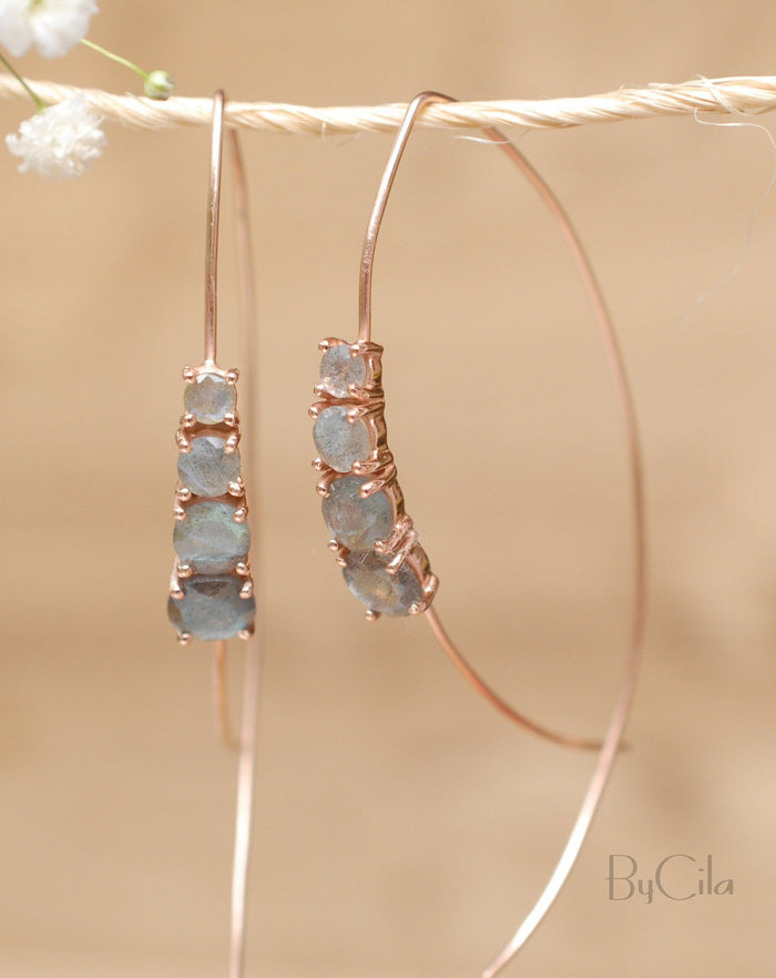 Aja Earrings * Labradorite * Rose Gold, Gold Vermeil or Sterling Silver 925 * BJE044C