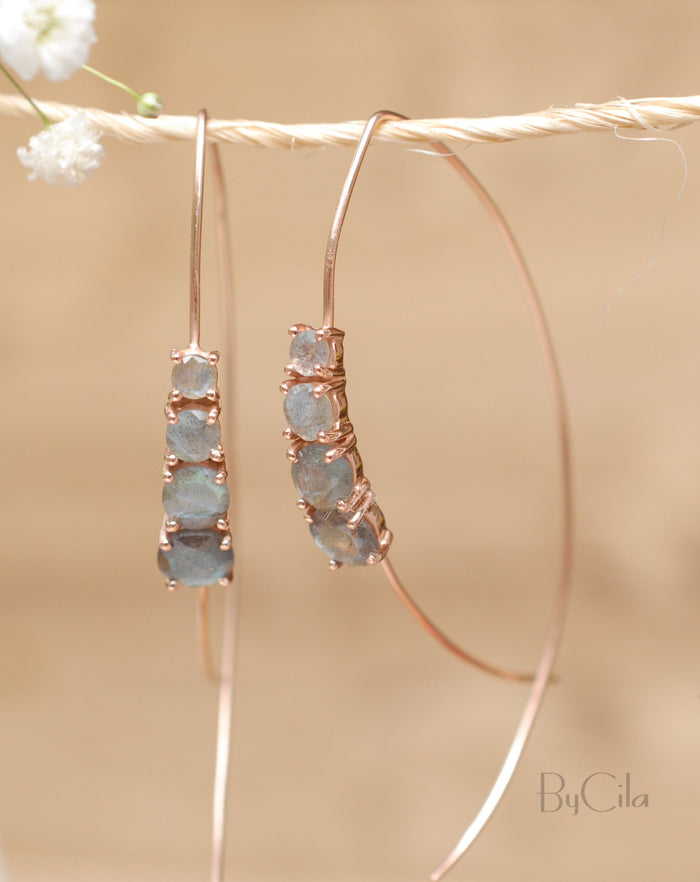 Labradorite Rose Gold, Gold Vermeil or Sterling Silver 925 Threader Earrings * Gemstone * Earrings * Labradorite * Handmade * Boho * BJE044B