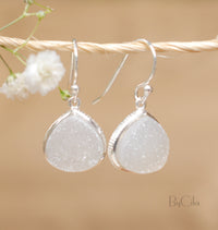 Lihue Earrings * White Druzy * Gold Plated 18k or Sterling Silver 925 * BJE064B