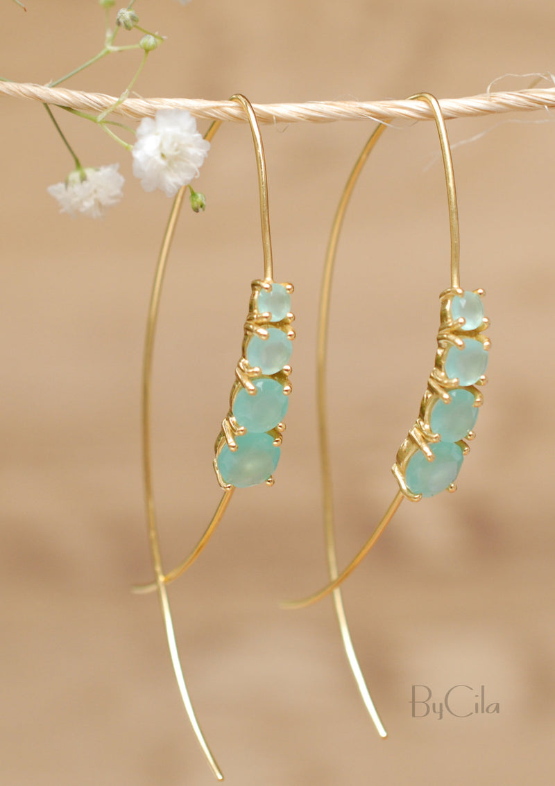 Aja Earrings * Aqua Chalcedony * Gold Plated, Sterling Silver, Rose Gold Plated * BJE045A