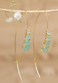 Aqua Chalcedony Gold Vermeil or Rose Gold Vermeil Threader Earrings * Gemstone * Earrings * Handmade * Modern * ByCila *BJE045B