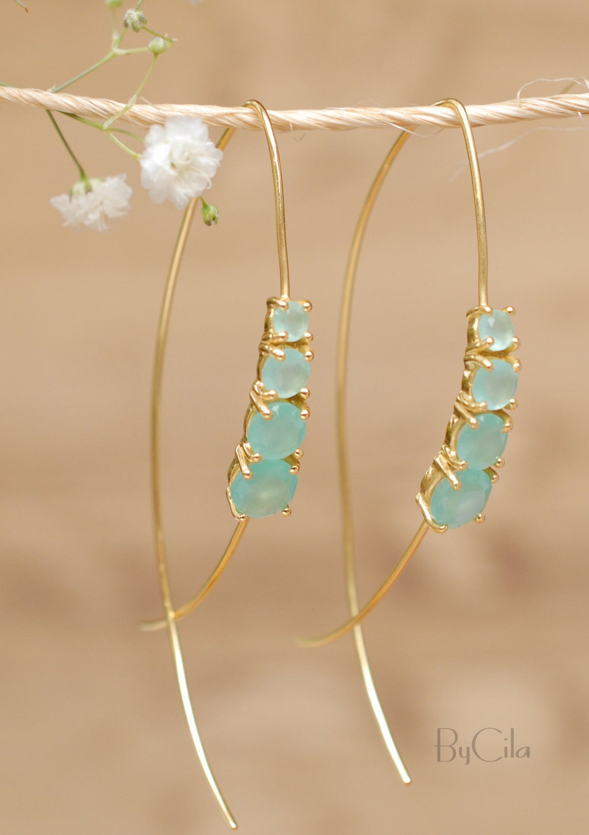 Aja Earrings * Aqua Chalcedony * Gold Vermeil, Sterling Silver, Rose Gold Vermeil * BJE045C