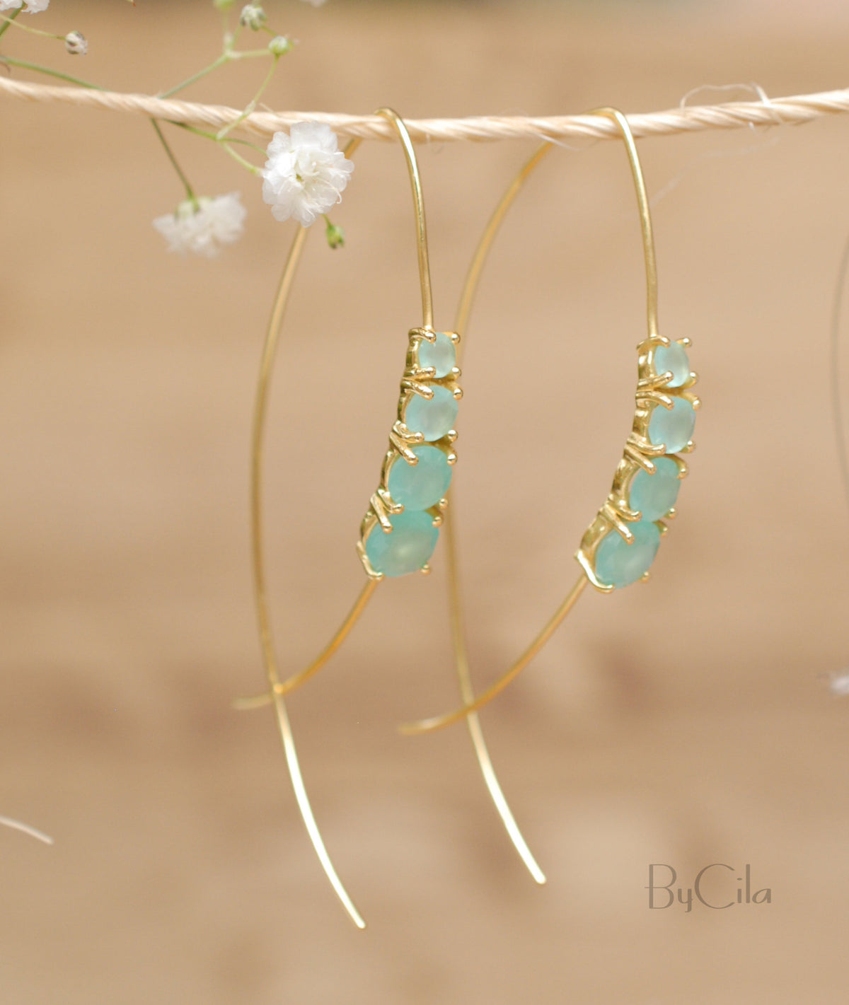 Aja Earrings * Aqua Chalcedony * Gold Plated, Sterling Silver, Rose Gold Plated * BJE045A