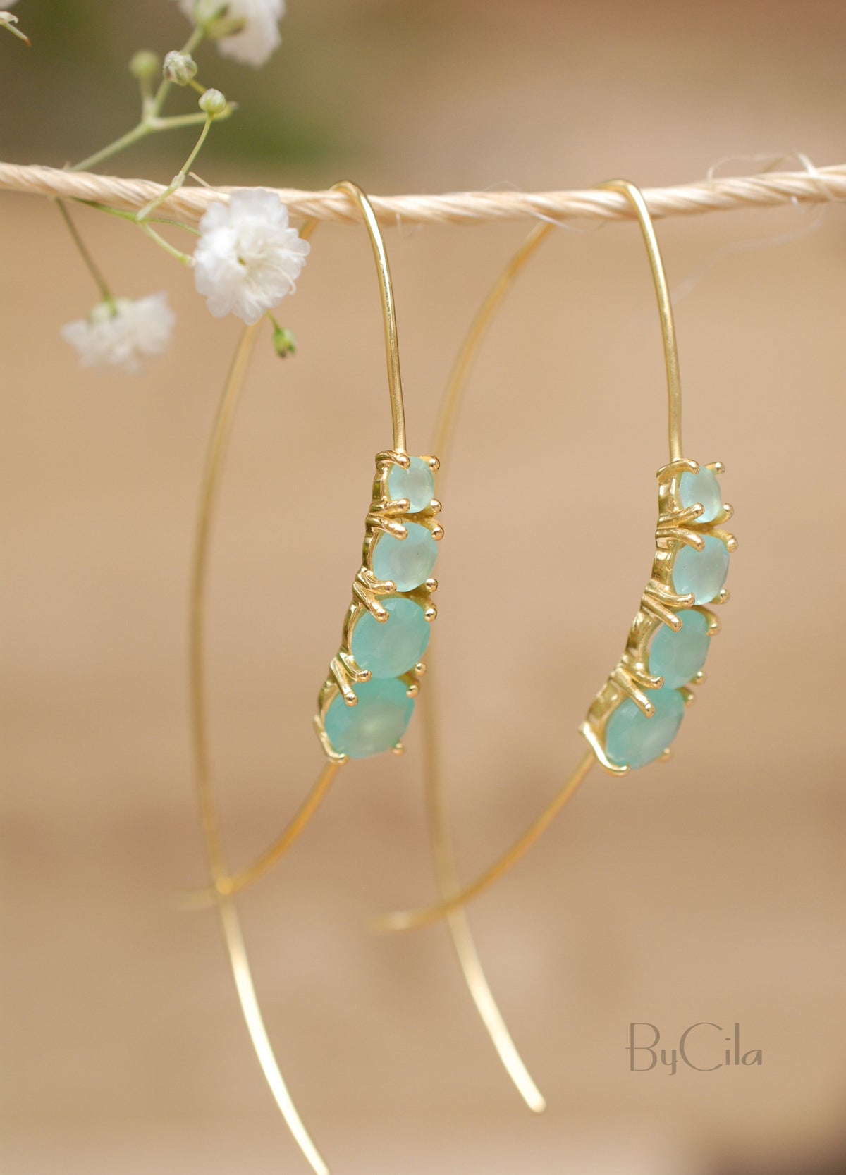 Aja Earrings * Aqua Chalcedony * Gold Plated, Sterling Silver, Rose Gold Plated * BJE045A