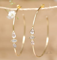 Yeda Hoop Earrings * Rose Quartz & Moonstone * Gold Plated 18k,  Silver Plated or Rose Gold Plated * BJE015A