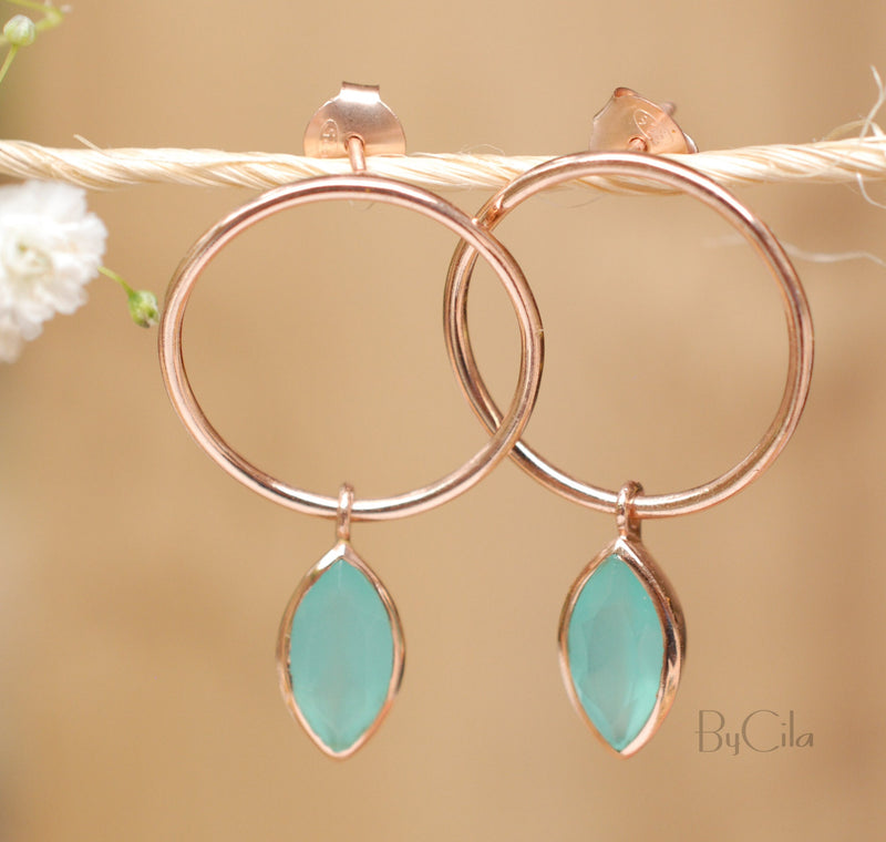 Aqua Chalcedony Stud Earrings Gold Plated or Rose Gold Plated *  Gemstone * Earrings * Teal Chalcedony * Handmade * Boho* Modern * BJE081B