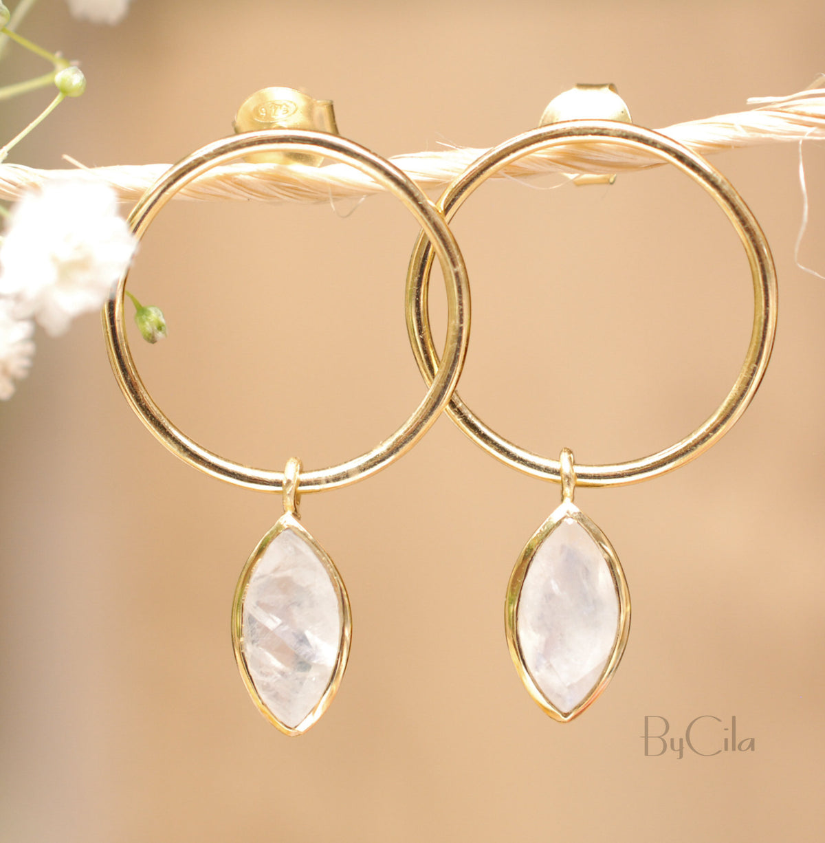 Agatha Earrings * Moonstone * Gold Plated 18k, Silver Plated, Rose Gold Plated * BJE080A