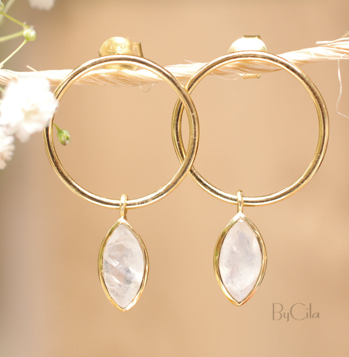 Agatha Earrings * Moonstone * Rose Gold Plated, Gold Plated 18k or Silver Plated * BJE080C