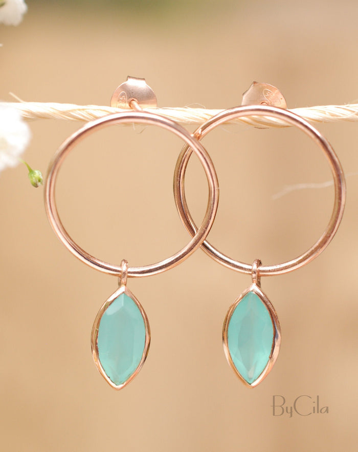 Agatha  Earrings * Aqua Chalcedony * Rose Gold Plated, Silver Plated, Gold Plated * BJE081C