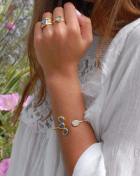 Labradorite and Moonstone Bangle Bracelet *Gold Plated 18k or Rose Gold Plated or Silver Plated *Gemstone*Lotus Flower * Statement * BJB019B