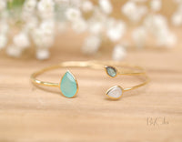 Aqua Chalcedony,Labradorite & Moonstone Bangle Bracelet * Gold Plated or Silver Plated* Gemstone * Adjustable * Stacking *Layering BJB023A