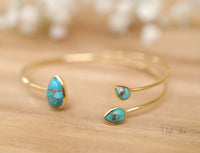 Copper Turquoise * Bangle Bracelet *  Gold * Gemstone * Gypsy * Hippie *  Adjustable * Statement *  Stacking * Layering * BJB022A