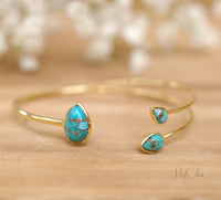 Copper Turquoise * Bangle Bracelet *  Gold * Gemstone * Gypsy * Hippie *  Adjustable * Statement *  Stacking * Layering * BJB022A