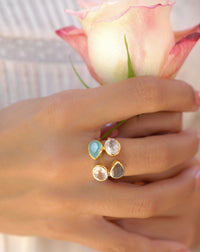Gemstones Gold Ring* Moonstone, Aqua Chalcedony, Labradorite & Rose Quartz * Statement Birthstone* Gold Plated Ring * Multi stones BJR062