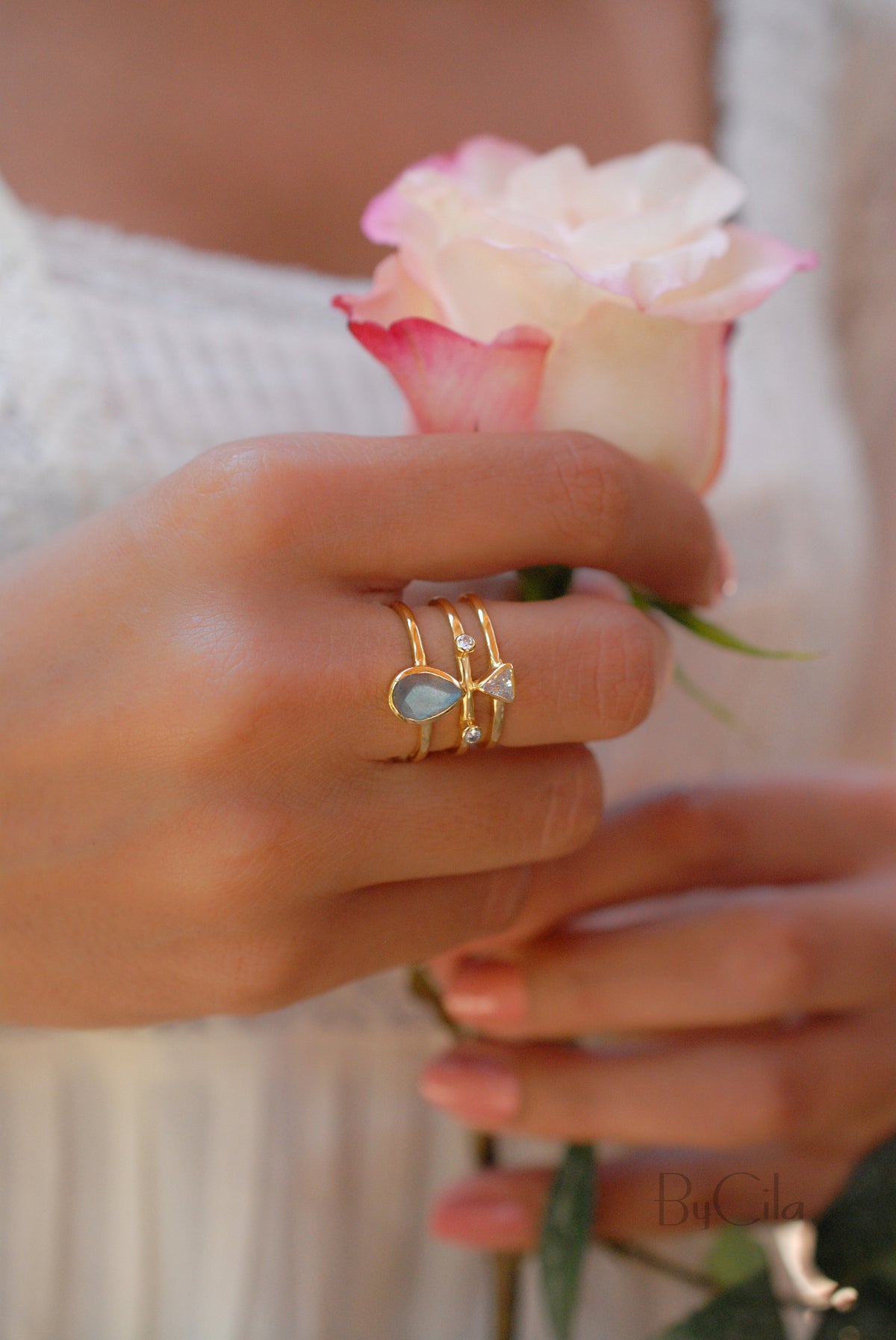 Labradorite & Clear Quartz Ring * Gold Plated Ring * Statement Ring *Gemstone Ring * Labradorite * Bridal Ring *Wedding Ring  * BJR117