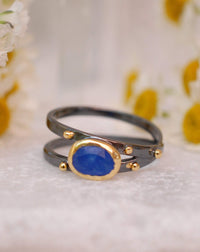 Lapis Lazuli * ruthenium plating over brass * Blue stone* Gemstones * Handmade *Statement *Gift for her *Bycila*BJR121