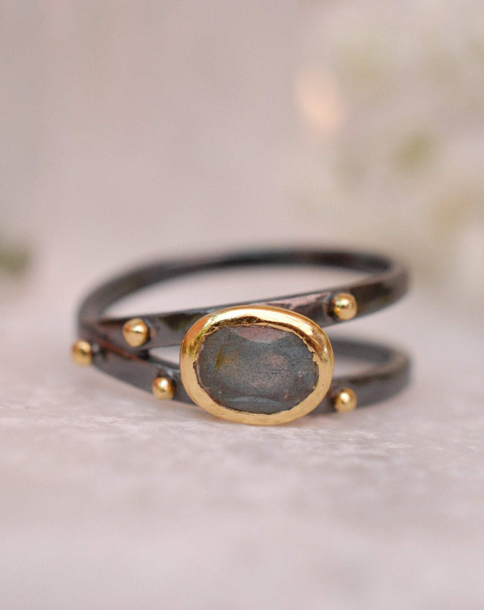 Labradorite Ring * Ruthenium plating * Labradorite *Genuine Gemstones * Handmade * Statement * Natural * Organic * Gift for her * BJR122