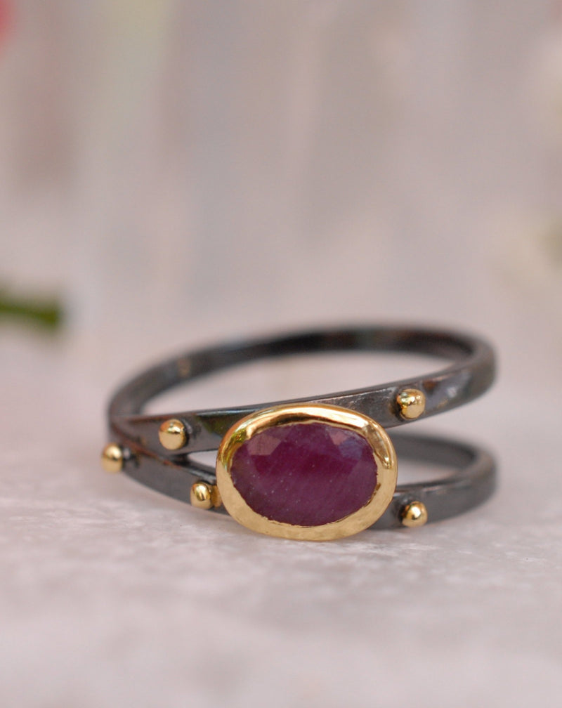 Ruby Ring * Ruthenium plating* Statement Ring * Gemstone Ring * Boho * Gift for her*  Organic Ring * Red Ring * BJR120