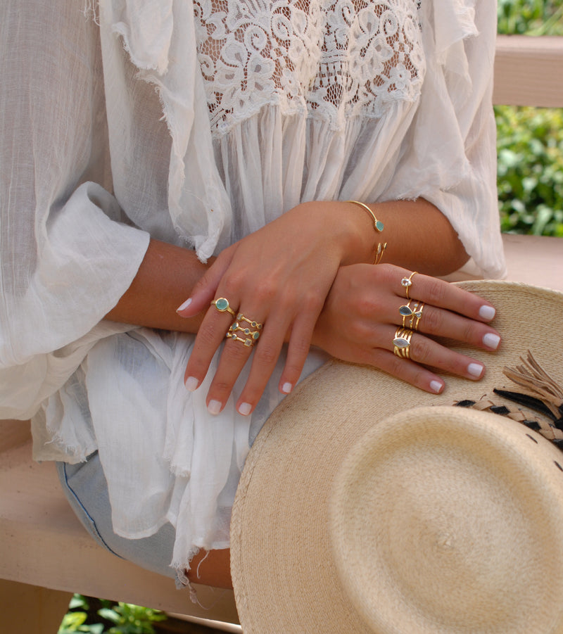 Gemstones Gold Ring * Statement Birthstone* Gold Plated Ring * Labradorite * Moonstone * Teal Chalcedony * Aqua*BJR072