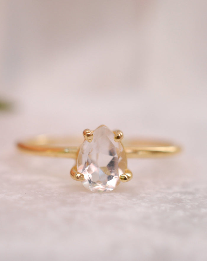 White Topaz Gold Plated Ring * Wedding * Engagement * Handmade * Statement * Bycila *Boho *Hippie * Bridal * Bridesmaid BJR069